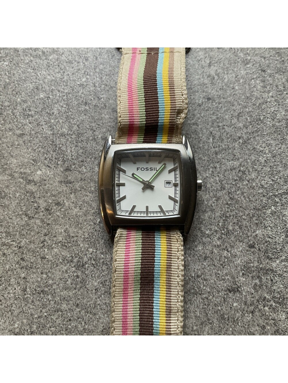 Fossil Womens Watch 33mm Silver Tone Case With Multi Color Ribbon Band D4